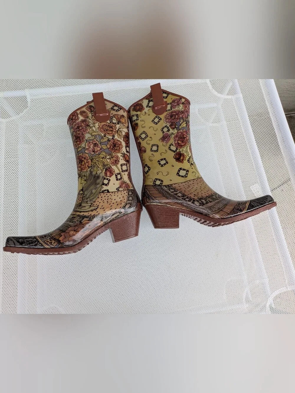 Corkys Floral Print Rain Boots - Brown with Multicolor Flowers